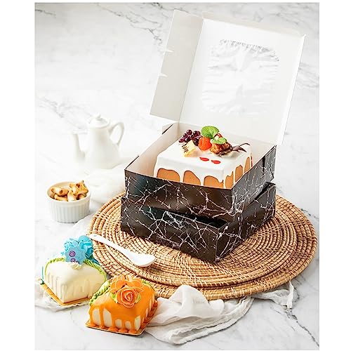20 Pack Bakery Boxes with Window Small 6x6x2 inch for Cookie, Candy, Pastry, Brownie, Chiffon Cake, Tart, Pie, Waffle (Black Marble) - color: Black Marble