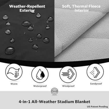 STOVER Large Waterproof Outdoor Stadium Blanket- Extra Thick Soft Fleece Camping Blanket for Travel, Picnics, Sports, Dogs- 79"x55", Warm, Windproof, Sand-Proof, Lightweight, Packable (Stadium Black) - color: 01 - Stadium Black