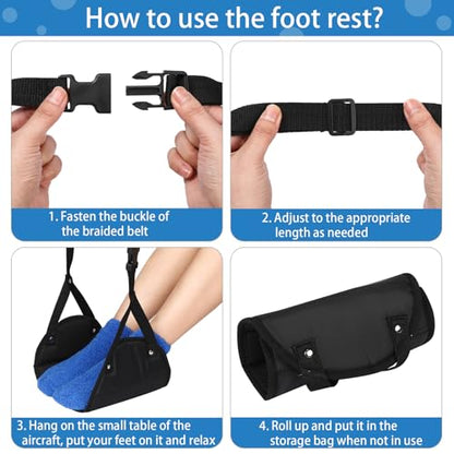Yerliker Airplane Foot Hammock(Memory Foam) with Earplugs and Eye Mask Travel Necessities Adjustable Airplane Desk Foot Rest for Long Trip Pain and Swelling Relief(Black) - color: Black