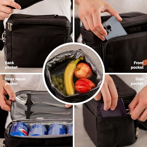 Carrywell (Not Made In China) Insulated Lunch Bag For Men, Men's Lunch Box, Leakproof, Collapsible, Soft Sided Cooler W/Adjustable Shoulder Strap, Black - color: Black