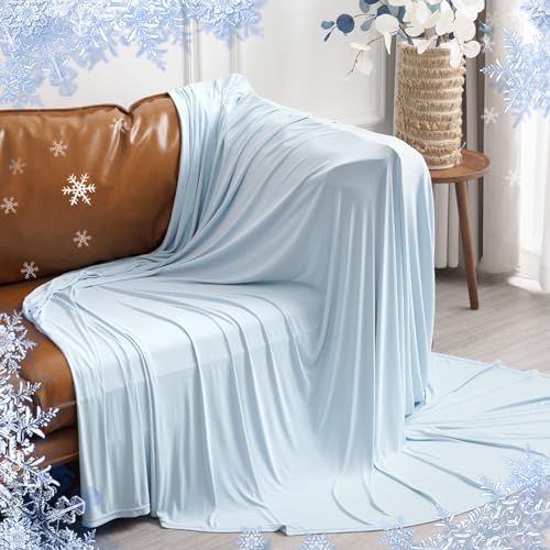 PHF Reversible Double Cooling Blanket Throw Size, Ultra Soft Arc-Chill Q-Max>0.5 Thin Summer Single Layer for Hot Sleepers, Breathable Lightweight Portable Silky for Home Office Travel Car, Ice Blue - color: Ice Blue, size: Throw(50x60")