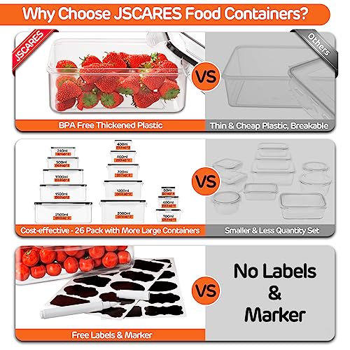 52 PCS Food Storage Container with Lid (26 Lids & 26 Containers) - Airtight Leakproof Plastic Kitchen Organization Set Reusable Microwave/Freezer/Dishwasher Safe Meal Prep Container with Label & Pen - color: 26 Pack（Large）