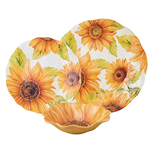 UPware 12 Piece Sunflower Melamine Dinnerware Sets, Outdoor Dishes Set, Plates and Bowls Sets, Service for 4, Yellow - color: Sunflower