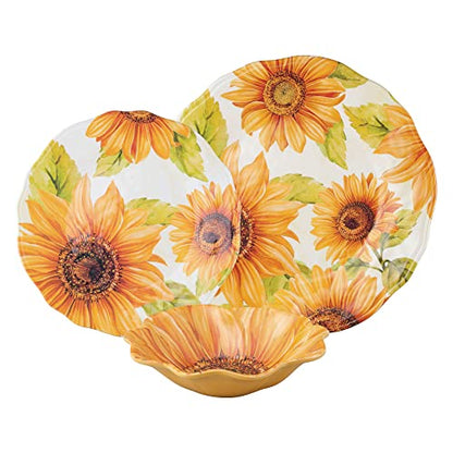 UPware 12 Piece Sunflower Melamine Dinnerware Sets, Outdoor Dishes Set, Plates and Bowls Sets, Service for 4, Yellow - color: Sunflower