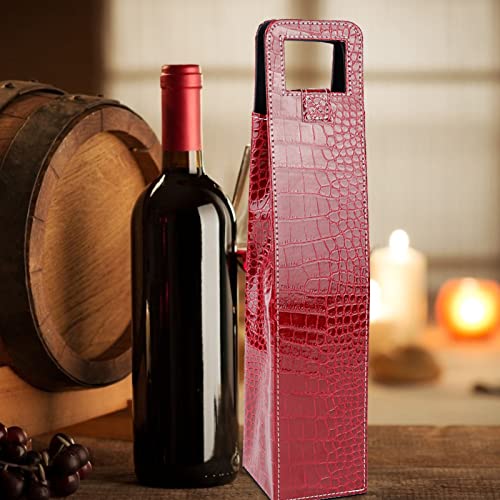 Tomotato Leather Wine Bottle Carrier, Stylish PU Leather Wine Tote Bag with Hard Shell Protection, Portable Single Bottle Holder, Red, for Picnic Beach Party Travel Wedding Housewarming - color: Red