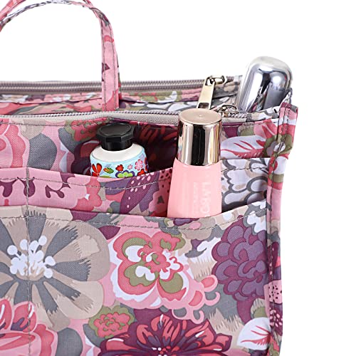 BTSKY Printing Handbag Organizers Inside Purse Insert - High Capacity 13 Pockets Bag Tote Organizer with Handle (Peony) - color: Pink