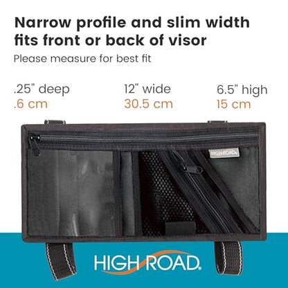 High Road Car Visor Organizer with Secure Zip Pockets, Sunglasses Holder and Clear Registration and Insurance Pocket - Heavy Duty Straps Fit Most Car, SUV and Truck Visors