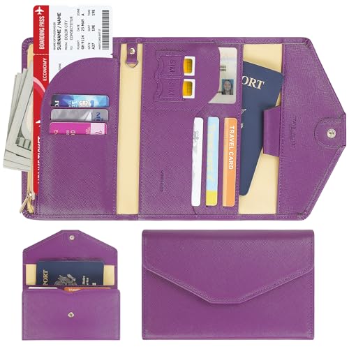 ZOPPEN Mulit-purpose Rfid Blocking Passport Holder Travel Wallet (Ver.4) Passport and Vaccine Card Holder ComboTri-fold Document Organizer Travel Essentials - color: #20 Aubergine Purple