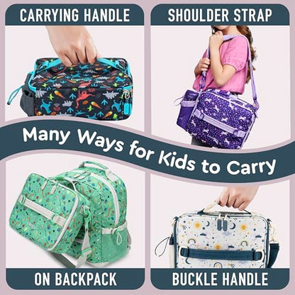 Bentgo Kids Lunch Bag - Durable, Double-Insulated Lunch Bag for Kids 3+; Holds Lunch Box, Water Bottle, & Snacks; Easy-Clean Water-Resistant Fabric & Multiple Zippered Pockets (Friendly Skies) - color: Friendly Skies