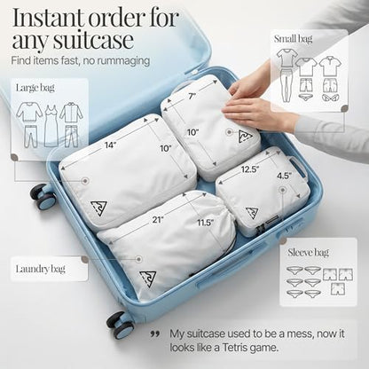 Well Traveled 8 pcs Compression Packing Bags Cubes Set with HybridMax Double-Capacity Design - Packing Cubes for Travel Compression to Maximize Limited Luggage Space, White - color: White, size: 8-piece
