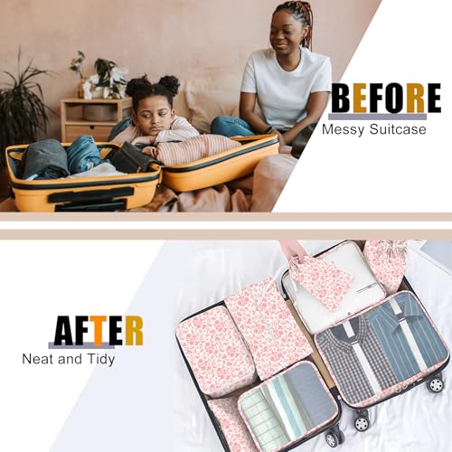 Packing Cubes for Travel - 8 Set Luggage Organizer Bags for Family, Mesh Breathable Packing Cubes for Suitcases Durable Travel Essentials Bags Set - color: Pink Floral