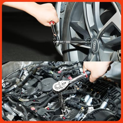 Egofine 21pcs 3/8 Inch Ratchet Socket Wrench Set, Drive Socket Set with 19 Sockets, 6-24mm sockets and 2 Way Quick Released Ratchet Handle and Extension Bar - size: 3/8, style: 21PC Standard Socket Set