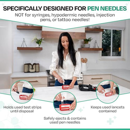 PocketSharps - Pocket-Size Travel Sharps Container for Pen Needles, Lancets, Strips - Premium Quality, Flat Bottom, Translucent Lid, Easy-Use, Portable Eject & Disposal Sharps Container - 3 Pack