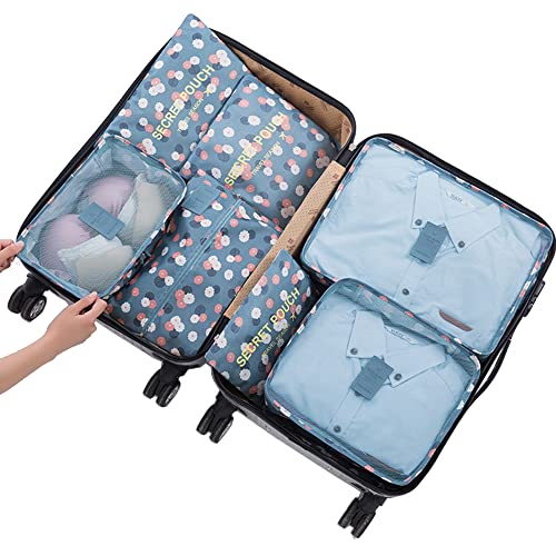 7 Set Packing Cubes Travel Luggage Packing Organizers for Suitcase, Blue Flower - color: 1-Blue Flower