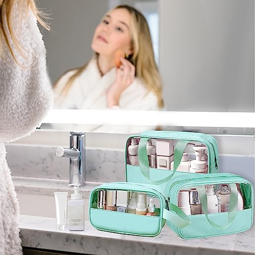 Clear Makeup Bag, 3 Pcs of Cosmetic Bags Set, Transparent PVC Travel Makeup Pouch, Waterproof Cute Toiletry Bag for Women (Mint Green) - color: Z-Mint Green-3pcs, style: 3pcs