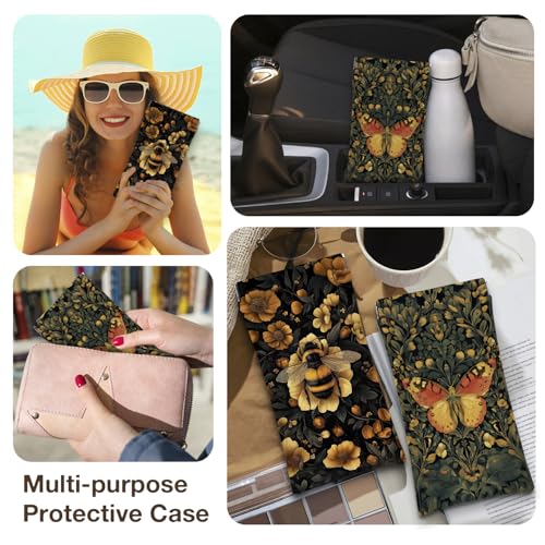 Eyeglasses Sunglasses Case PU Soft Squeeze Top Glasses Pouch for Women Men,Animal Pattern Portable Anti Scratch - color: Brown-butterfly01
