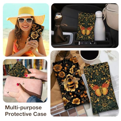 Eyeglasses Sunglasses Case PU Soft Squeeze Top Glasses Pouch for Women Men,Animal Pattern Portable Anti Scratch - color: Brown-butterfly01