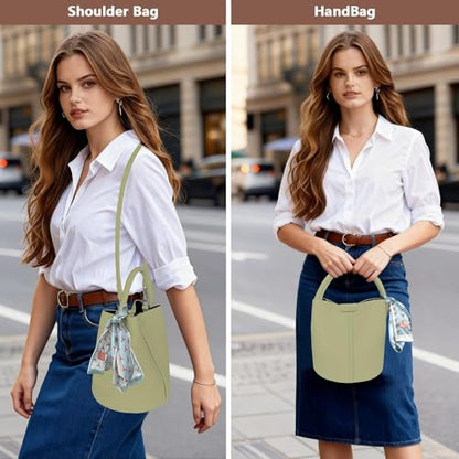 Vegan Leather Bucket Bag for Women Crossbody Bucket Purse with Removable Fashion Bucket Handbag - color: Green
