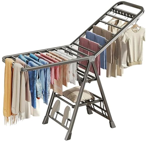 Mimiblack Clothes Drying Rack Foldable, 3-Level Large Clothes Airer Drying Rack, Heavy Duty Metal Laundry Dryer Stand with Wheels for Clothing & Bedding, Indoor & Outdoor Use, 70.8" L×17.7" W, Gray