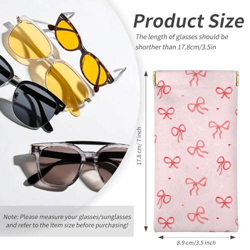 Glasses Case Soft, Eyeglass Cases for Women Portable Squeeze Top PU Leather 2 Pack Glasses Pouch with Cleaning Cloth - color: 2pcs Bow Heart Print