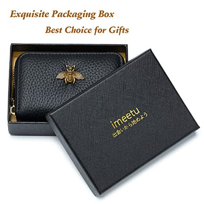 imeetu RFID Credit Card Holder, Small Leather Zipper Card Case Wallet for Women - color: Lite - Yellow Green, size: Lite