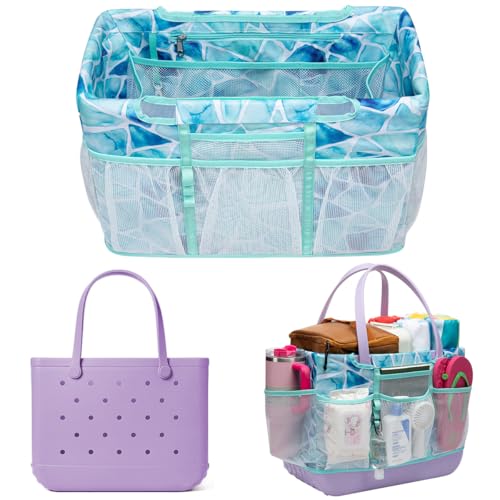 Nyton Organizer Bag Insert for Bogg Bag Inner Liner Pouch for Original Large XL Rubber Tote Zippered Organizer with Pockets for Beach Travel Sports Mom (SEA GLASS, LARGE) - color: SEA GLASS, size: Original - Large