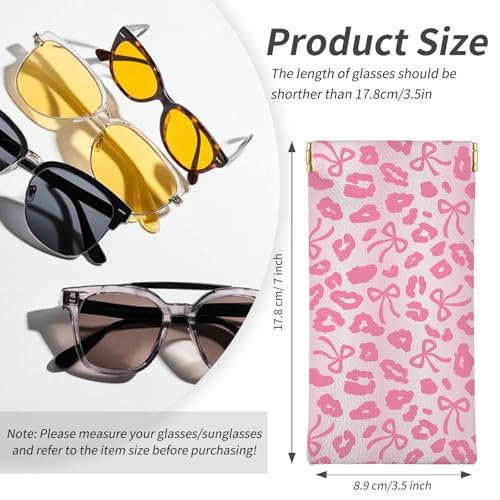 Glasses Case Soft, Eyeglass Cases for Women Portable Squeeze Top PU Leather 2 Pack Glasses Pouch with Cleaning Cloth - color: 2pcs Pink Leopard Print