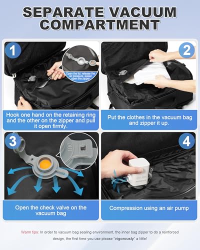 VGCUB Vacuum Backpack Travel with Suit Bag and Air Pump Compression Vacpack Carry on Flight Approved Daypack Laptop Space Saver Garment Bags for Travel Storage with Vacuum System Women Men Black - color: B14-black With Electric Pump, style: X-large