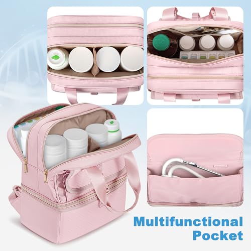Fasrom Medicine Travel Bag Backpack with Insulated Compartment & Waterproof Mat, Double Layer Pill Bottle Organizer for Prescription, Vitamins and Medical Supplies, Pink (Empty Bag Only) - color: Pink
