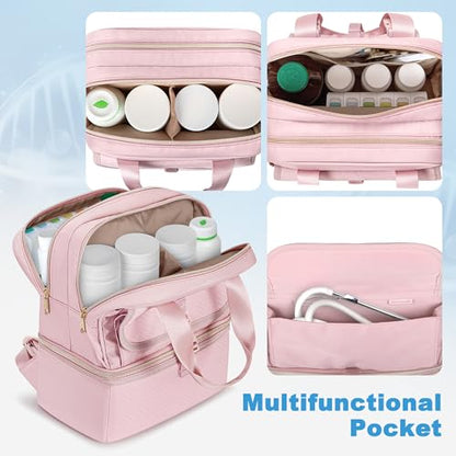 Fasrom Medicine Travel Bag Backpack with Insulated Compartment & Waterproof Mat, Double Layer Pill Bottle Organizer for Prescription, Vitamins and Medical Supplies, Pink (Empty Bag Only) - color: Pink