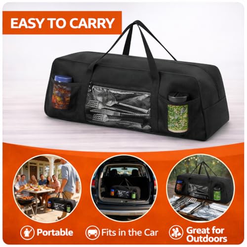 Vexillum Portable Grill Tool Storage Bag – Large BBQ Utensil Organizer for Grilling & Camping, Waterproof & Stain-Resistant Fabric with Pockets, Barbecue Accessories Case Container (22"x6.5"x7.2")