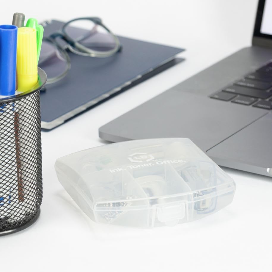 LD Products Clear Mini Office Supply Kit Portable Case with Scissors, Paper Clips, Tape Dispenser, Pencil Sharpener, Stapler & Staple Remover - color: Clear