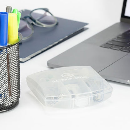 LD Products Clear Mini Office Supply Kit Portable Case with Scissors, Paper Clips, Tape Dispenser, Pencil Sharpener, Stapler & Staple Remover - color: Clear