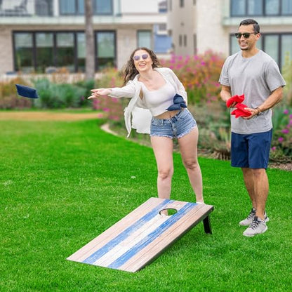 GoSports Portable Cornhole Sets, 8 Styles – Choose 4 x 2 ft or 3 x 2 ft - Boards Include 8 Bean Bags, Travel Case, and Game Rules - style: 4 x 2 ft Barnwood