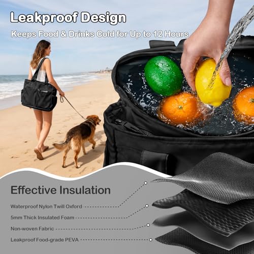 Odoland Soft Cooler Bag - Leakproof & Insulated, 2-in-1 Collapsible Design, Dry/Wet Separation, Large Soft Sided Cooler with Multi-Pocket Design for Beach, Picnic, Camping, Day Trip, Family Size - color: Black