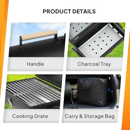VINGLI Portable Double Sides Charcoal Grill, Wooden Handle,Storage Bag, Multi-functional Metal Compact Tabletop BBQ Outdoor Charcoal Grill for Camping Travel Picnic Patio - style: Double-Sides