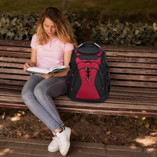 KROSER Travel Laptop Backpack 17.3 Inch XL Computer Backpack with Hard Shell Saferoom RFID Pockets Water-Repellent Business College Daypack Stylish Bag for Men/Women-Black Red - color: Black/Red-17.3, size: 17.3 inch