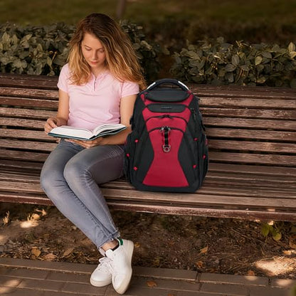 KROSER Travel Laptop Backpack 17.3 Inch XL Computer Backpack with Hard Shell Saferoom RFID Pockets Water-Repellent Business College Daypack Stylish Bag for Men/Women-Black Red - color: Black/Red-17.3, size: 17.3 inch