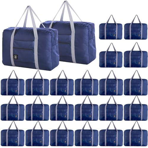 Travel Bag 24 Packes Carry on Luggage Foldable Duffel Bag Sports Gym Bag Weekender Overnight Bag Water Resistant Nylon Travel Duffel for Men Women (Blue 24PCS) - color: Blue 24