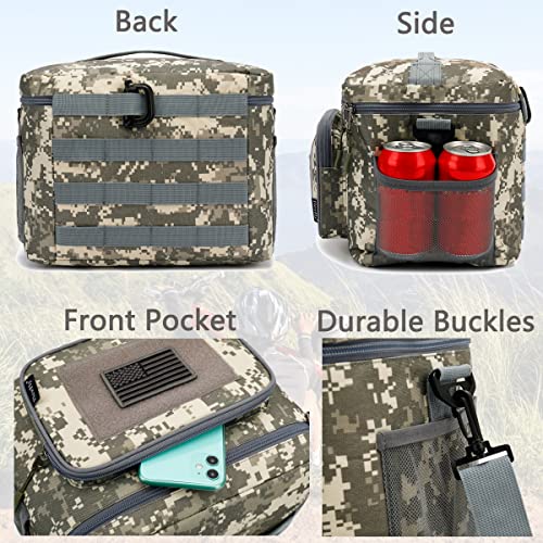 FlowFly Tactical Lunch Bag Large Insulated Lunch Box Cooler Tote for Men, Women with MOLLE/PALS Webbing (Digital#Camo, Large) - color: Digital#Camo, size: Large