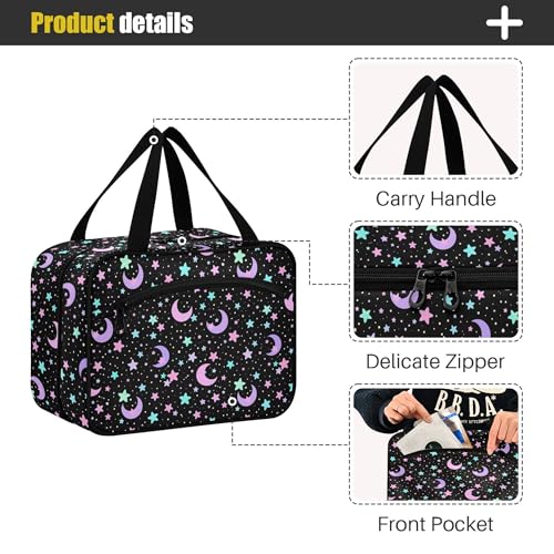 MNSRUU Hanging Toiletry Bags for Women Travel, Crescents and Stars Toiletry Organizer Portable Travel Toiletry Bags Clear Wash Bags Makeup Bag Cosmetic Bag - color: Cartoon 164