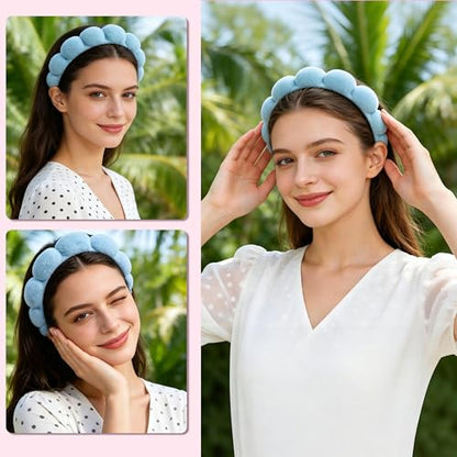 Real Perfection Spa Headband for Washing Face, Skincare Headband Wristband Set for Facial Mask Skin Care, Makeup Remover Towel Cloth Small Spray Bottle with Travel Makeup Bag Gifts for Women - Blue - color: Blue