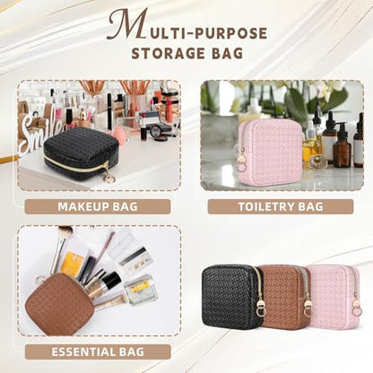 5.5" Small Makeup Bag for Purse, PU Leather Mini Cosmetics Bag with Ring Buckle, Portable Small Travel Makeup Pouch for Women, Birthday/Wedding/Christmas Gifts (Black, Mini Checkered) - color: Mini Checkered Black-5.5 inch
