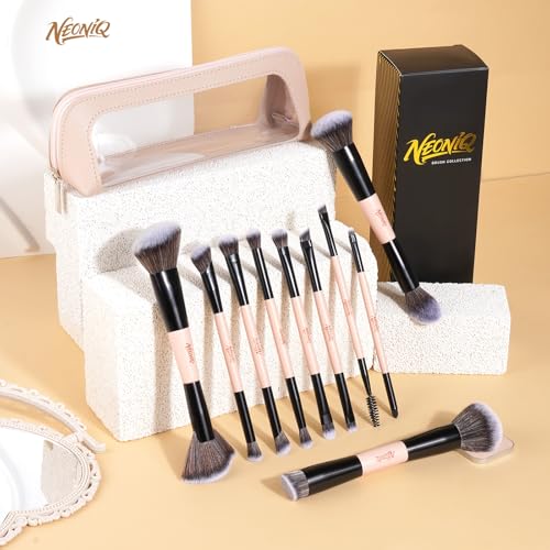 10 PCS Travel Makeup Brush Set With Bag, Makeup Brushes, Double-End Multi-functional Brushes for Foundation Powder Blush Eyeliner Eyeshadows, Professional Face Brush Set（Pink） - color: Pink