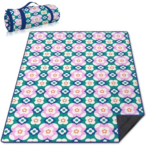 Block Floral Picnic Blankets Waterproof Foldable, 60″X80″Boho Thick Picnic Mat Outdoor Blanket for Grass,Cute Beach Blanket Sandproof Picnic Accessories for Camping Picnic Party Park Hiking - color: A07, size: 5' X 6'8" (Rectangular)