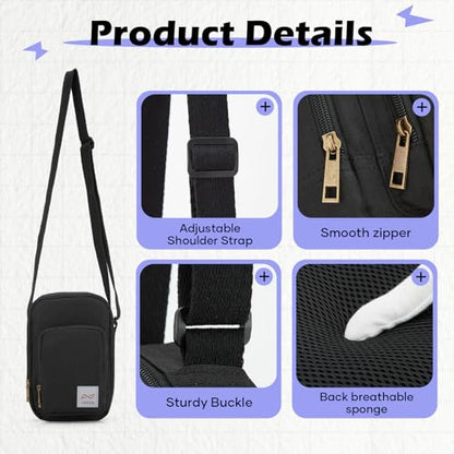 SEAFEW Mini Crossbody Bag Shoulder Bag for Men, Small Messenger Satchel Bag for Women - color: Black - Sling