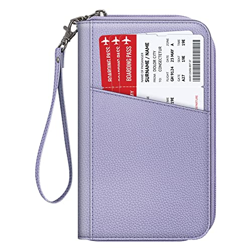 Fintie Family Passport Holder Wallet, RFID Blocking Travel Document Organizer Clutch Bag Credit Cards Case Cover for Women Men - color: Lilac Purple