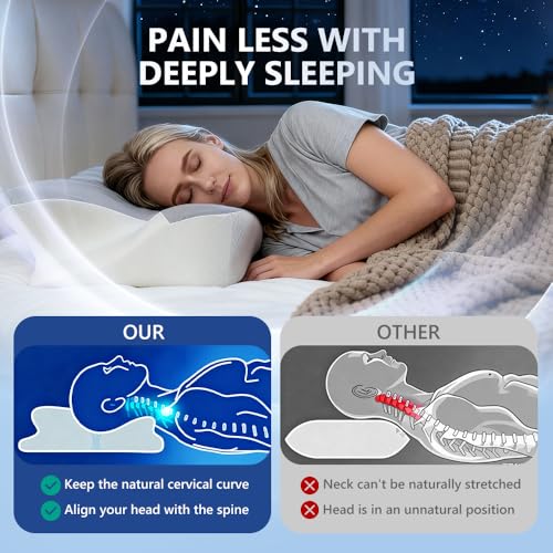 Cervical Neck Pillow for Neck Pain Relief and Sleeping, Ergonomic Contour Neck Support Pillow with Breathable Pillowcase, Memory Foam Pillow for Side, Back, Stomach Sleepers