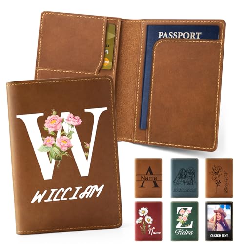 Personalized Passport Holder Custom PU Leather Passport Covers for Travel Customized Passport Wallet Printed Name Travel Wallet Essentials Vacation for Women Men Family, Initial - style: Style5 - Colored Initial
