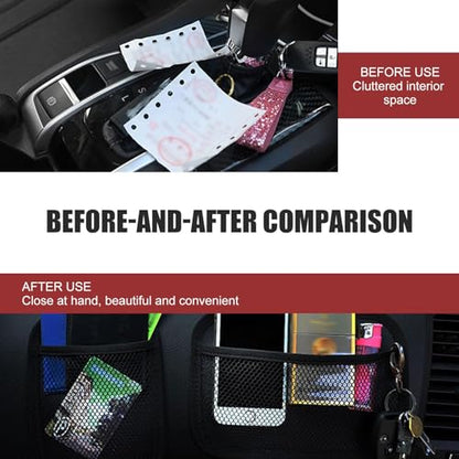 2PCS Car Organizer Net Pocket, Multifunctional Internal Adhesive Storage Bag for Phones Sunglasses ID Cards, Thickened Oxford Side Pocket with Comfortable Cotton, for Most Cars (Black)